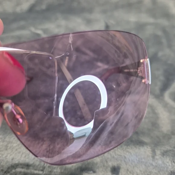 Emporio Armani Women's Rimless Shield Sunglasses — Purple Lens with Gold Trim - Picture 2 of 9